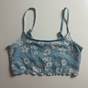 Aerie Scoop Bikini Top, Blue/White, Size XL